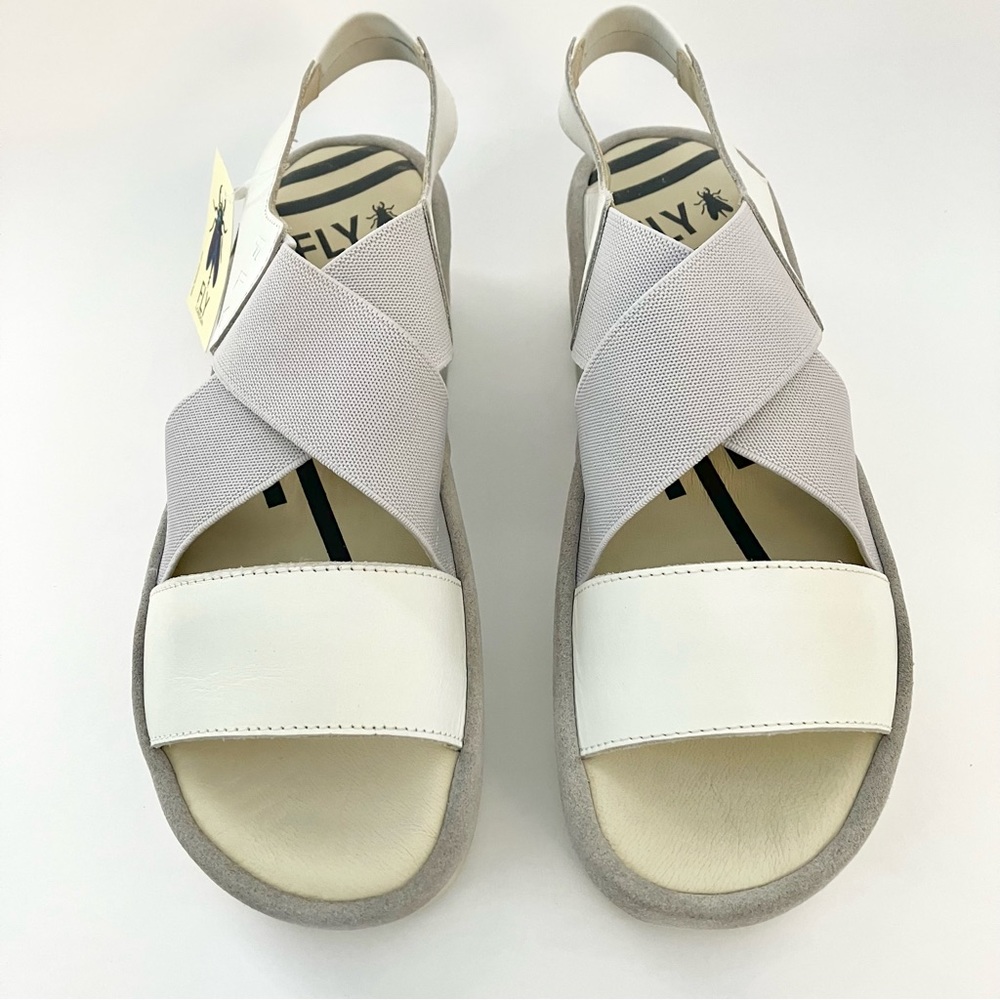New FLY LONDON Bime 169 Slingback Wedge Sandal Offwhite/Concrete 9 / 9.5 NWT $68